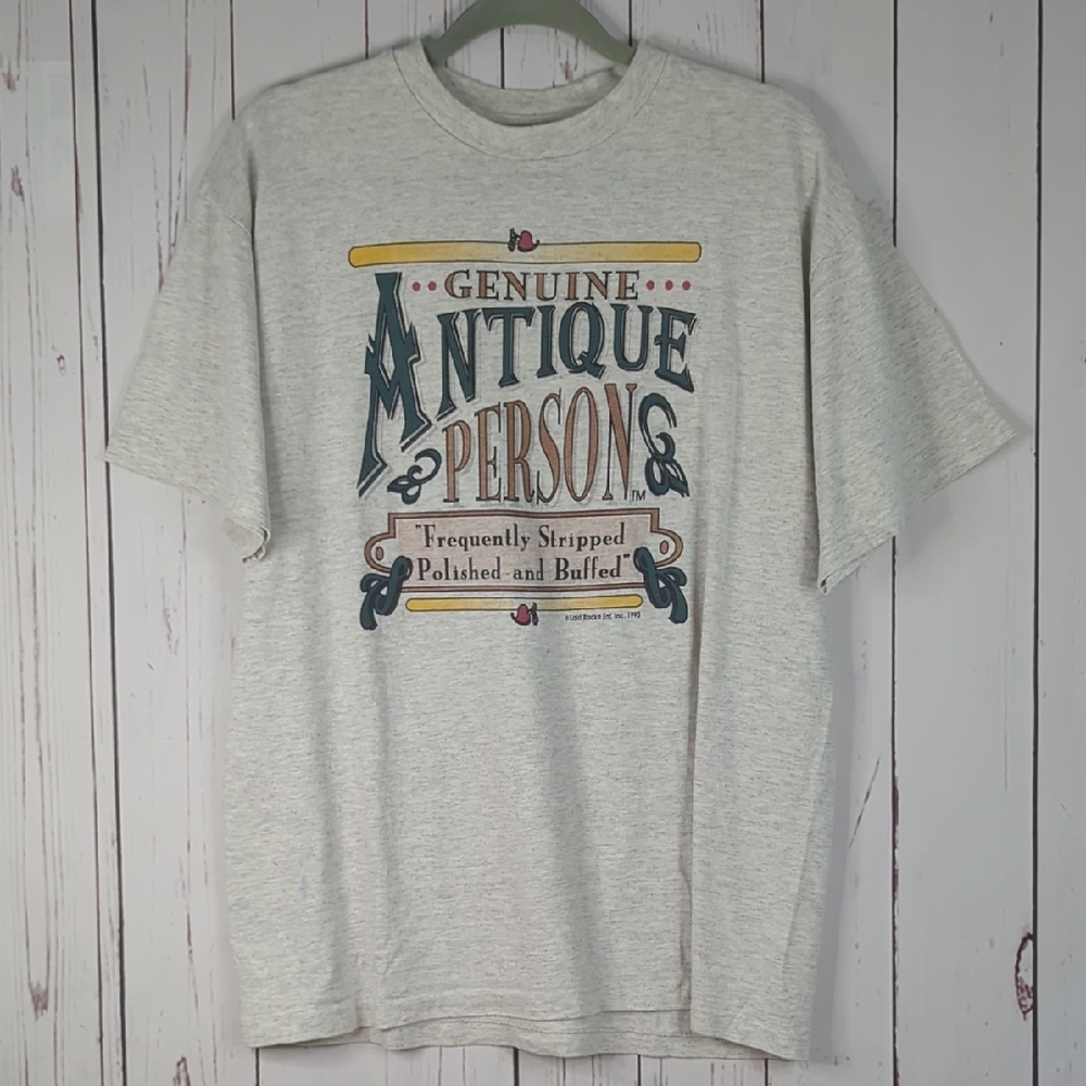 Vintage 1993 Genuine Antique Person Stripped Polished Buffed Gray T-Shirt Large